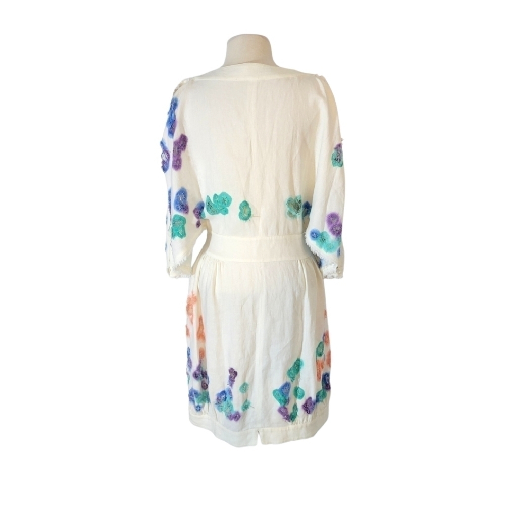 Fendi White Linen Cutout Detail Watercolor Embroidered Dress - Picture 5 of 10